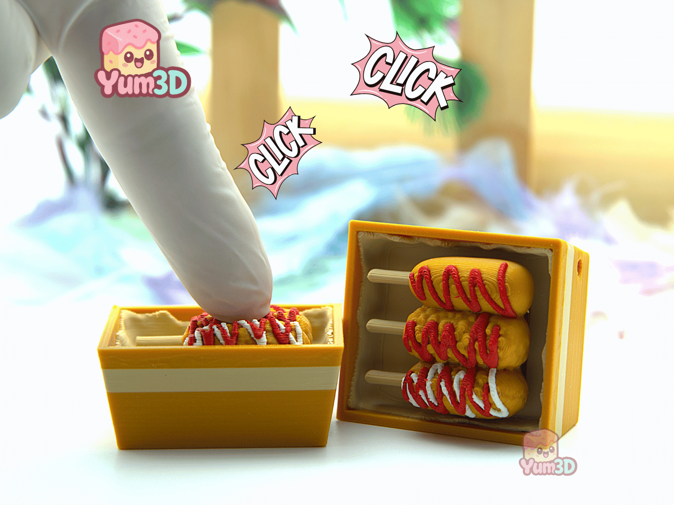 🌽 Yum3D Kawaii Corn Dog Box Fidget Clicker Keychain - Cute